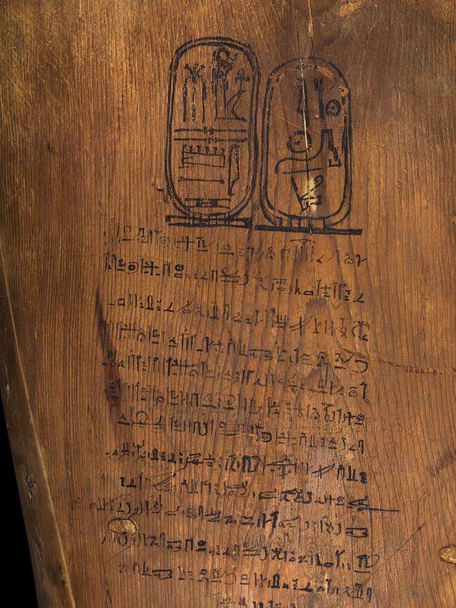 Inscription on the lid of Ramses II’s coffin. Picture: Supplied