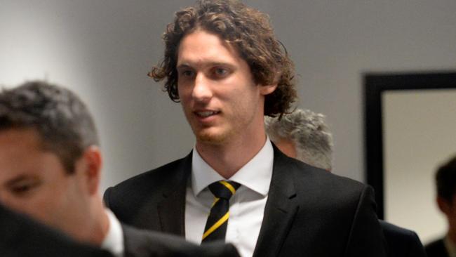 Ty Vickery pictured, Richmond, has been Directly Referred to the Tribunal for striking Dean Cox, West Coast, during the second quarter of the Round 18 match between Richmond and West Coast, played at Patersons Stadium on Friday July 25, 2014. Picture Kylie Else