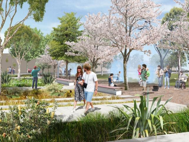 Perspective sketches of the approved plans for Penrith CIty Park.