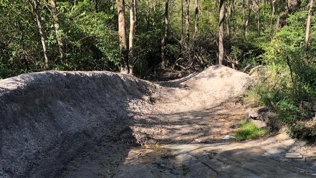 Illegal BMX bike jumps and trails have been created at Seaforth using power tools and heavy machinery. Picture: Supplied.