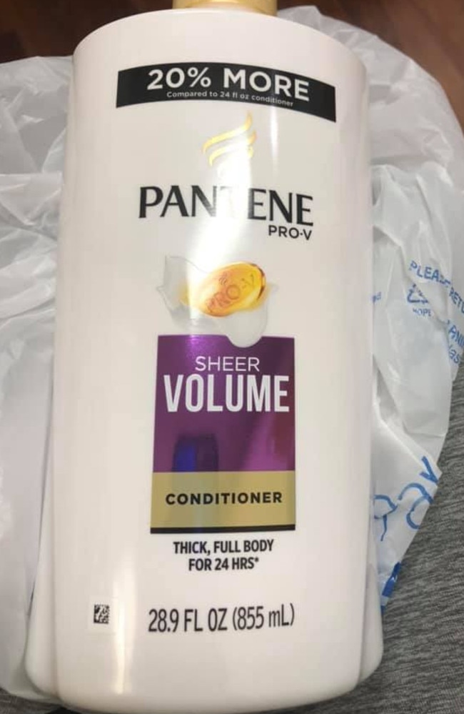 Ms Timm shared a photo of the conditioner bottle that ruined her daughter’s hair. Picture: Facebook