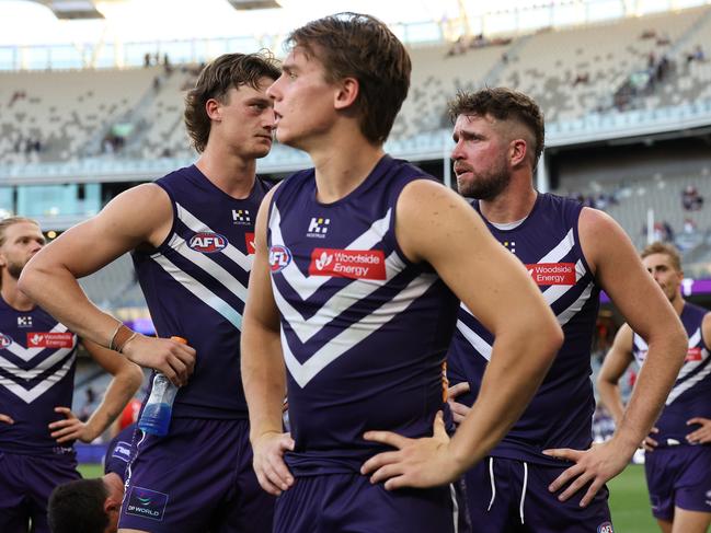 Caleb Serong wasn’t pleased with the Dockers’ ability to stand up when the heat was on. Picture: Paul Kane/Getty Images.