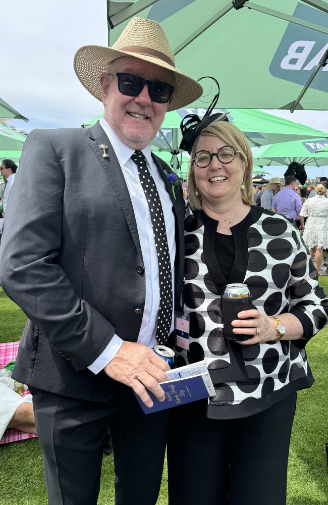 John and Leanne Campbell at Flemington for Derby Day on November 2, 2024. Picture: Phillippa Butt