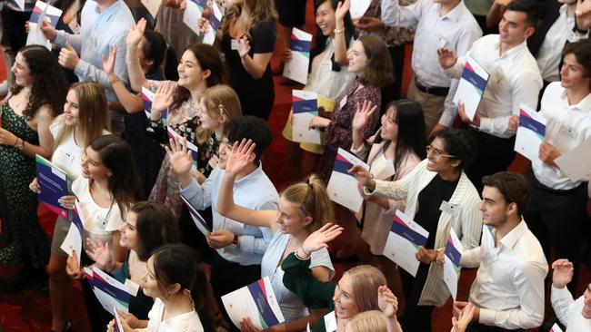 Students after the HSC first in course ceremony at the Leighton Hall, UNSW. Picture: Jonathan Ng