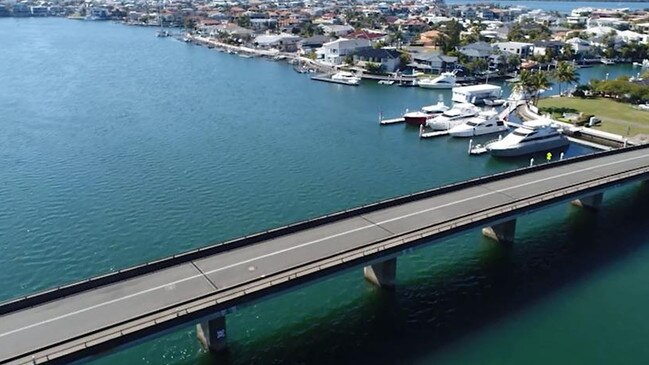 The luxury homes of Sovereign Islands on the Gold Coast seen in drone footage captured by Bulletin photographer Glenn Hampson