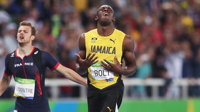 Usain Bolt celebrates as he wins the 200m final at the Rio 2016 Olympic Games. Picture: Phil Hillyard