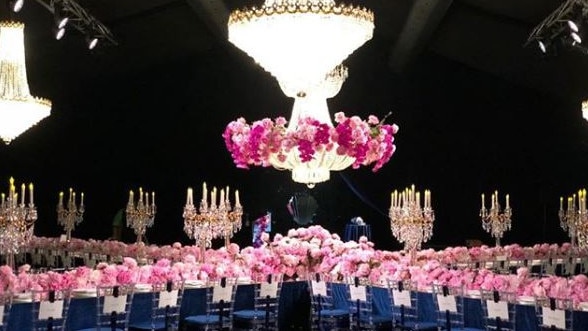 The lavish table inside the birthday marquee.