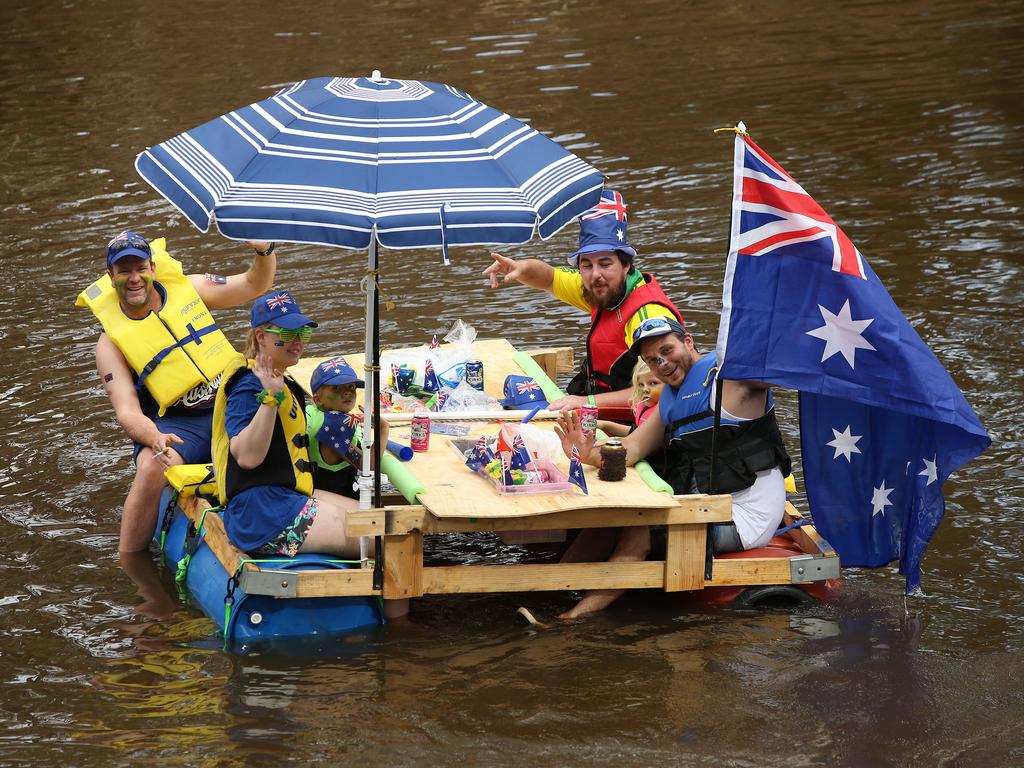 One of the more comfortable craft in the annual Australia Day Raft and Craft Race down the Namoi River near Gunnedah in north west NSW. Picture: Peter Lorimer