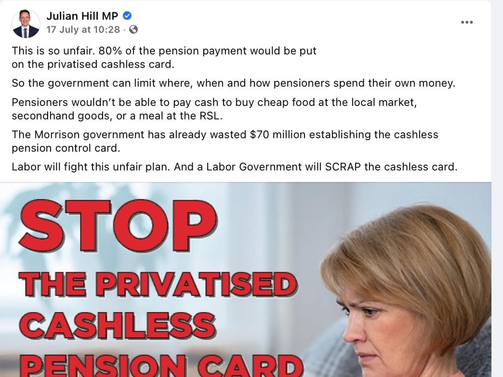 Labor MP Julian Hill has accused the Coalition of wanting to expand the Cashless Debit Card to pensioners.