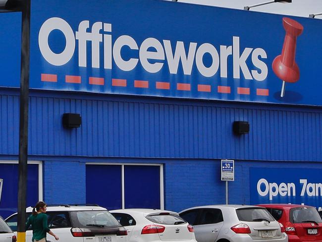 View of the Officeworks on Commercial Road on Monday, November 7, 2016, in South Raid, Victoria, Australia. The store was the scene of a brazen raid on Saturday. Picture: Hamish Blair
