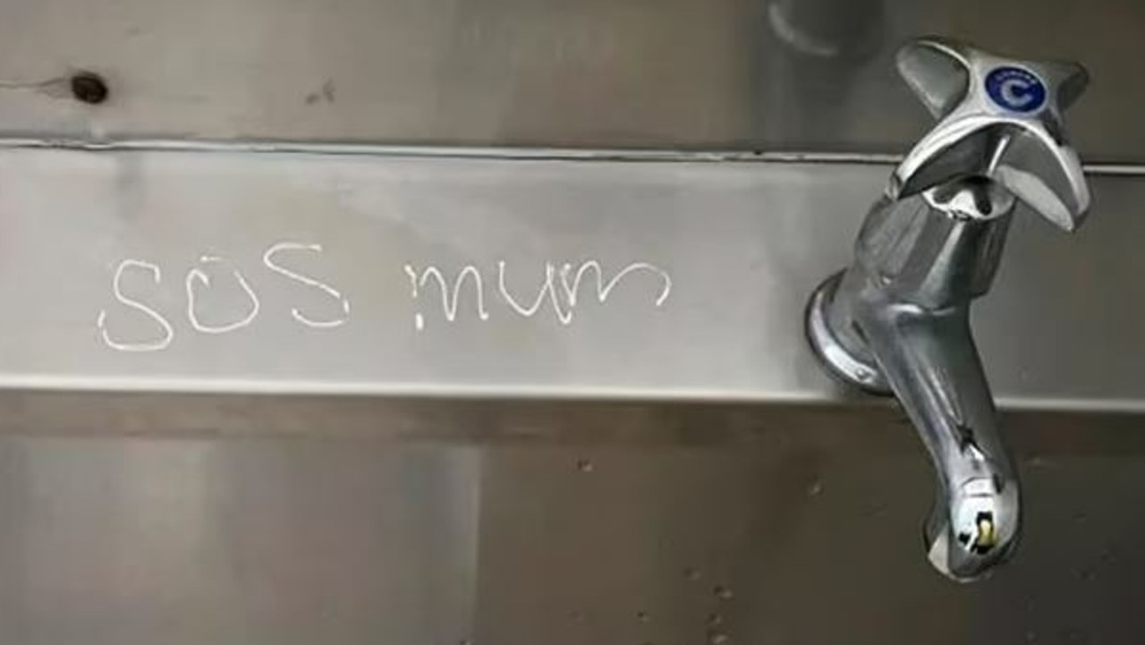 A student has scratched the words 'SOS mum' into a sink at Concord High School. Picture: Concord High School P &amp; C Association