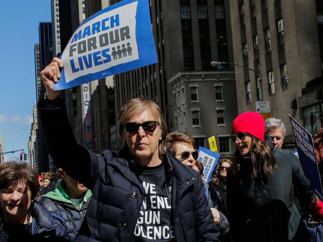 Musician Sir Paul McCartney takes part in the March for Our Lives rally near Central Park West in New York. Picture: Eduardo Munoz Alvarez/AFP