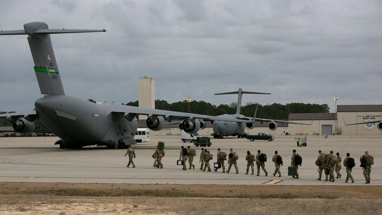 US troops deploy for Europe from Fort Bragg on February 3 as part of US efforts to fortify NATO forces in Eastern Europe amid fears Russia could invade Ukraine. Picture: Allison Joyce/AFP