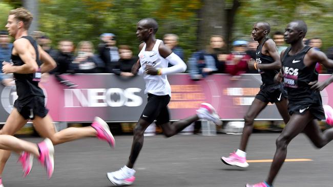 Eliud Kipchoge during his attempt to bust the mythical two-hour barrier for the marathon. Picture: AFP