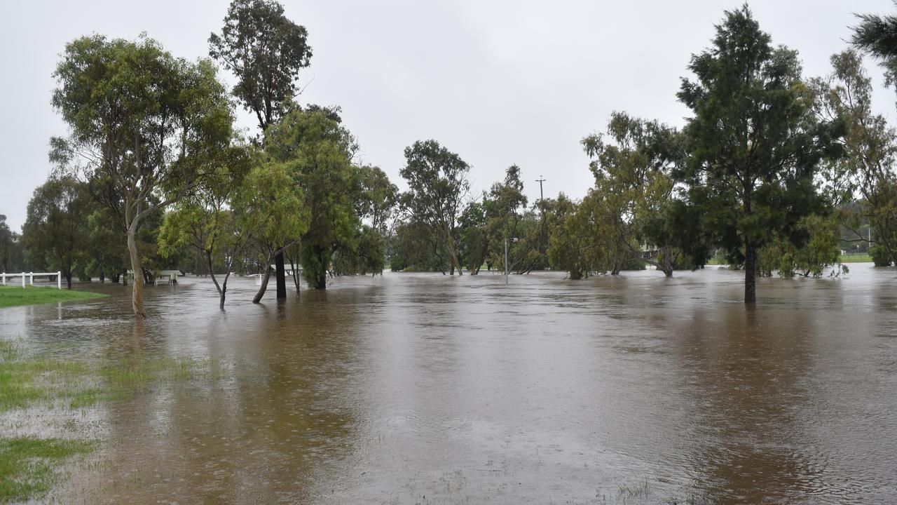 Condamine riverwalk at Warwick is completely underwater after huge rain and flooding. Picture Jessica Paul / Warwick Daily News