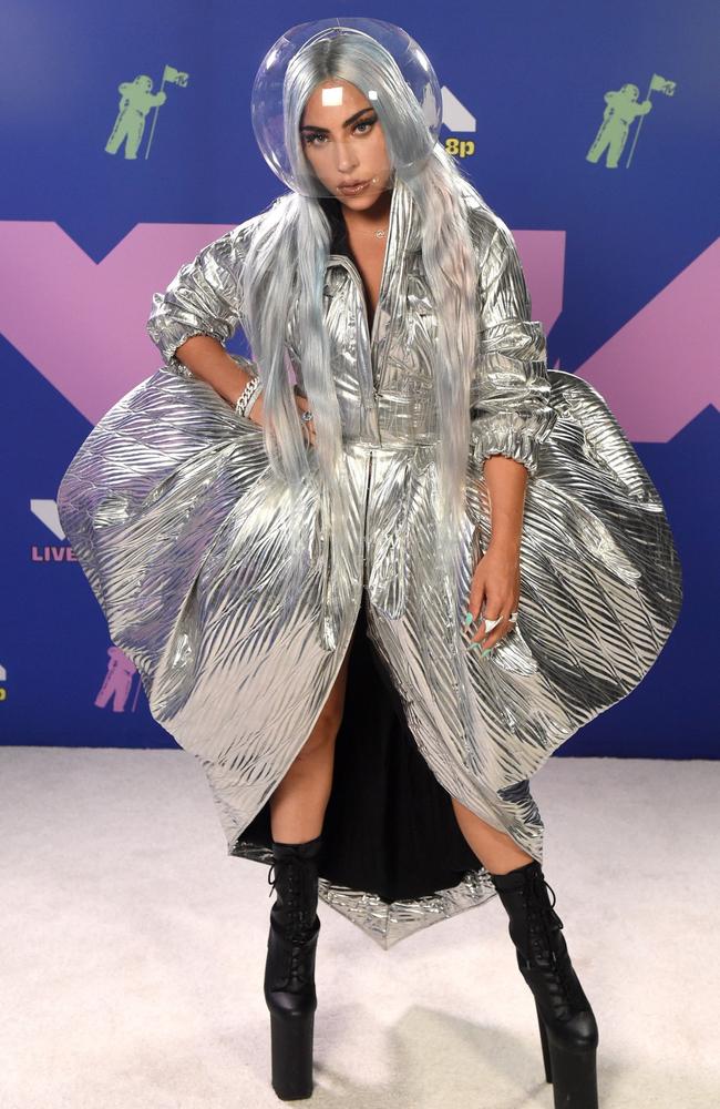 Lady Gaga took to the MTV VMAs red carpet with a bubble on her head. Picture: Kevin Winter/MTV VMAs 2020/Getty