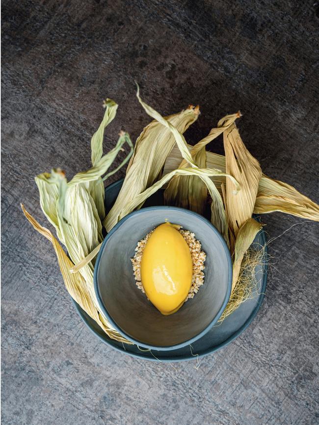 Atlas dessert of sweetcorn ice-cream. Picture: Ryan Domenico.