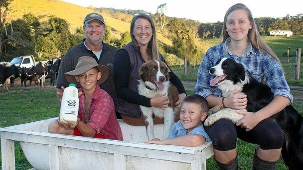 Dale, Paula, Harry, George and Meg Fortescue run Eungella Dale a dairy in the Eungella area. Picture: Contributed