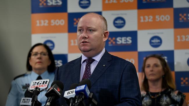 Commissioner of Resilience NSW Shane Fitzsimmons speaks to the media during the state’s flood crisis in March. Picture: NCA NewsWire/Bianca De Marchi