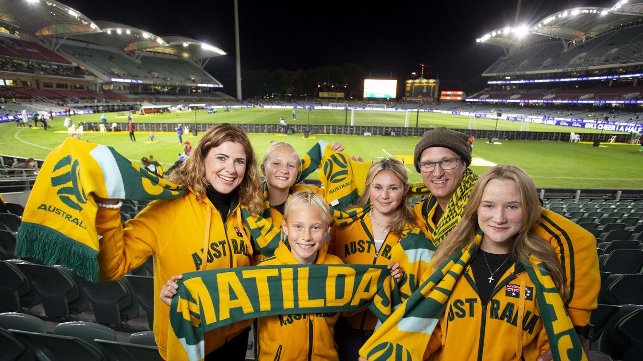 Ansune, Lize, Hestie, Dakota, Francois, Sunet Heydenrych at the Matildas game Picture: Brett Hartwig