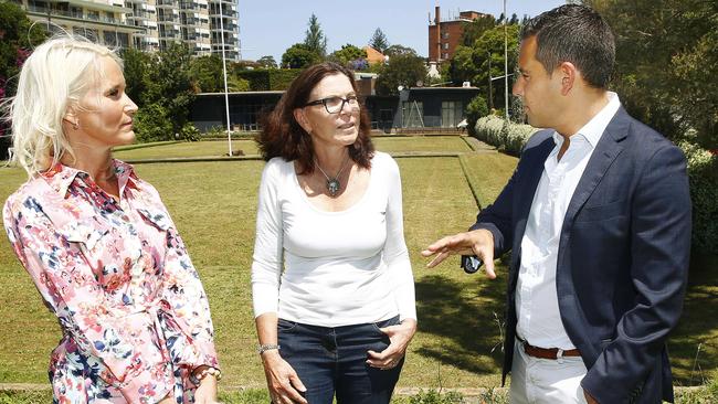 Woollahra Councillor Harriet Price, Friends of Trumper Park President Melinda Hatton and State member Sydney Alex Greenwich, at the site of Paddington Bowling Cub adjacent to Trumper Park. Picture: John Appleyard