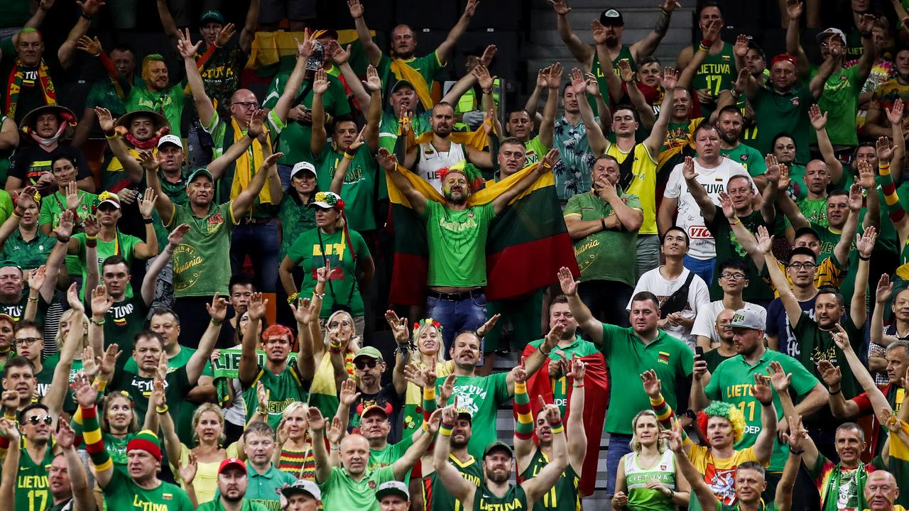 Fans of Lithuania cheer during the 2019 FIBA World Cup.
