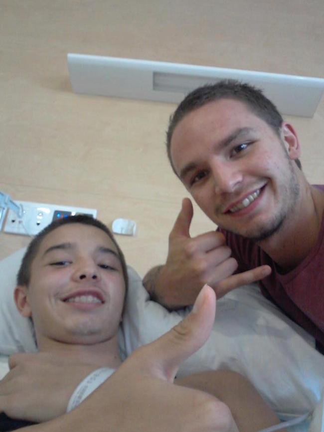 Liam Knight in hospital with brother Todd