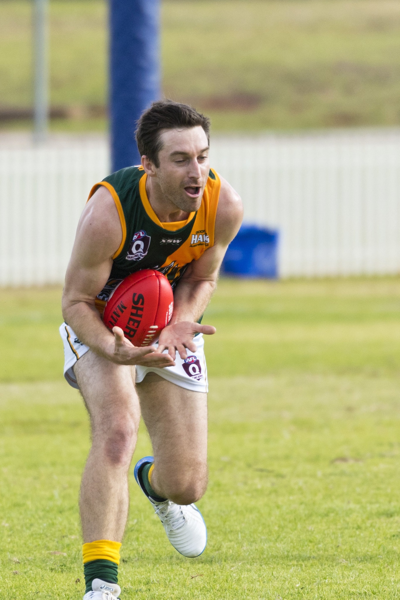 Jeremy Leahy of Goondiwindi in the game against Coolaroo in AFL Darling Downs round one at Rockville Oval, Saturday, July 11, 2020. Picture: Kevin Farmer