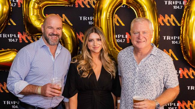 Laura O'Callaghan from Triple M, with Mark Ricciuto and Chris Dittmar. Picture: Triple M