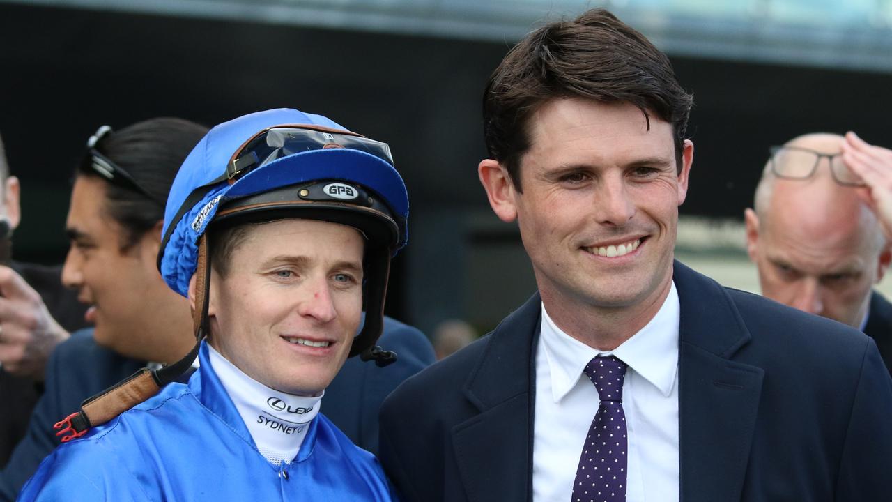 Trainer James Cummings (right) and jockey James McDonald combine with In Secret in the Group 1 Golden Rose. Picture: Grant Guy