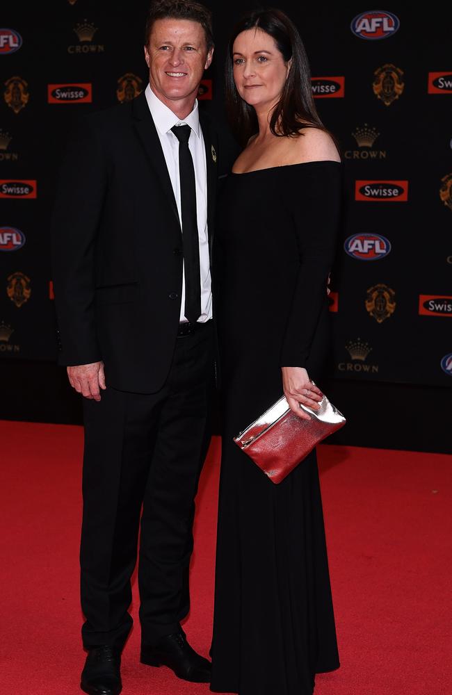 Damien Hardwick and former wife Danielle Hardwick arrive ahead of the 2017 Brownlow Medal at Crown Entertainment Complex. Picture: Getty