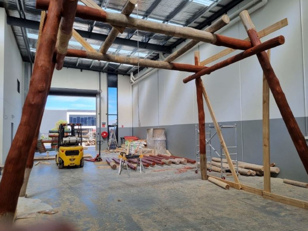 Sam moved from New Zealand to Melbourne to work out of a factory building large-scale playground equipment like the structure above. Picture: Supplied