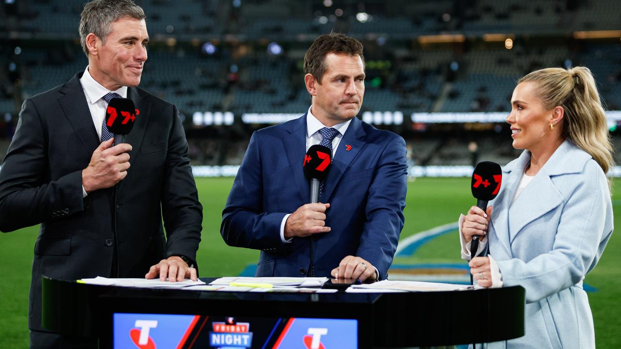Holmes has become a key part of Seven’s AFL coverage. (Photo by Dylan Burns/AFL Photos via Getty Images)