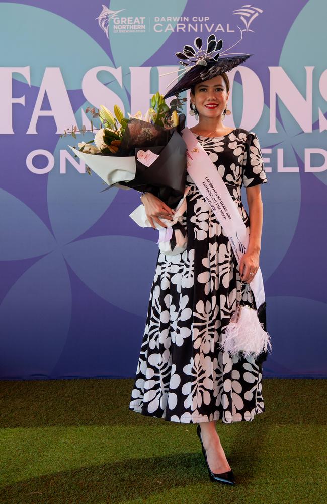 Anggie Wibowo winner of Fashion on the field at the 2024 Darwin Cup Carnival Derby Day. Picture: Pema Tamang Pakhrin