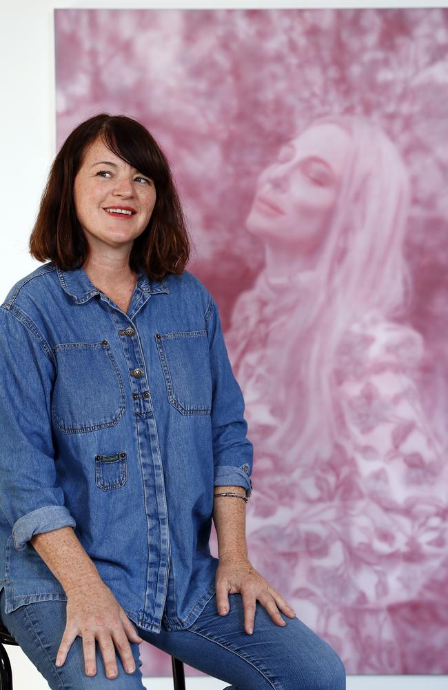 Fiona Lowry with her portrait of Cate Blanchett. Picture: Sam Ruttyn