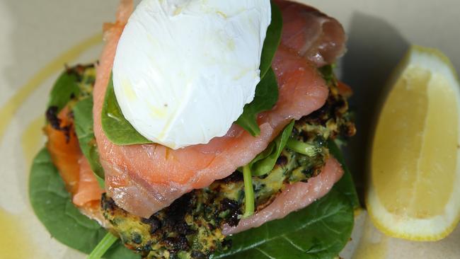 Zucchini Fritter stacks from 52 Espresso, Nobby Beach, Gold Coast. Photo: Regi Varghese