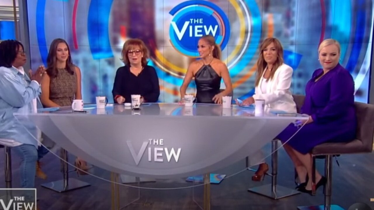 J Lo centre during a 2019 appearance on The View, with McCain at far right.