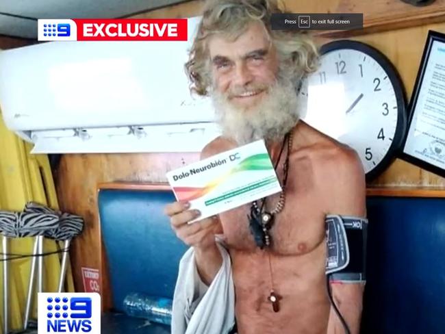 Tim Shaddock survived months adrift in the Pacific Ocean. Picture: Nine News