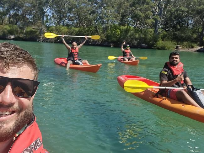 Strength N Numbers Ryan Tydd, Thiago Mergulhao, Peter Whitehead and Hansika Badhuge kayaking on Boambee Creek September 2024