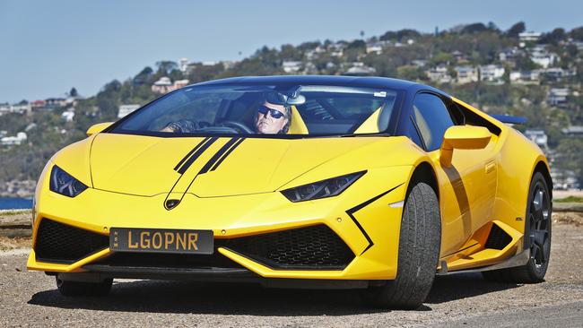 Peter Lavac pictured at Palm Beach with his Lamborghini with rego plates "LGOPNR". Picture: Sam Ruttyn