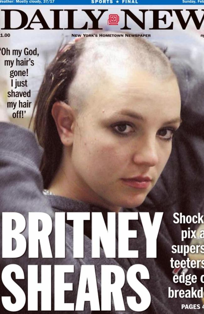 Britney Spears 2007 breakdown made headlines around the world. Picture: Daily News