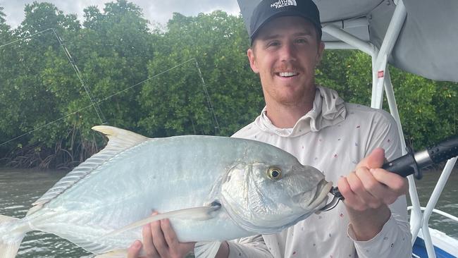 01/05/2024 - A nice golden trevally caught in the Cairns Trinity Inlet on a live bait with Fish Tales Charters. Picture: Darryl Wilson