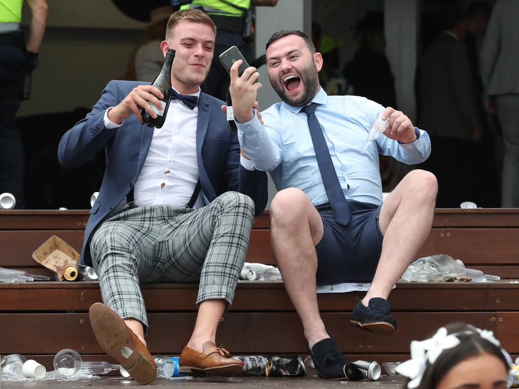 All laughs after the sun came out in Melbourne at midday. Picture: AAP Image/Dave Crosling