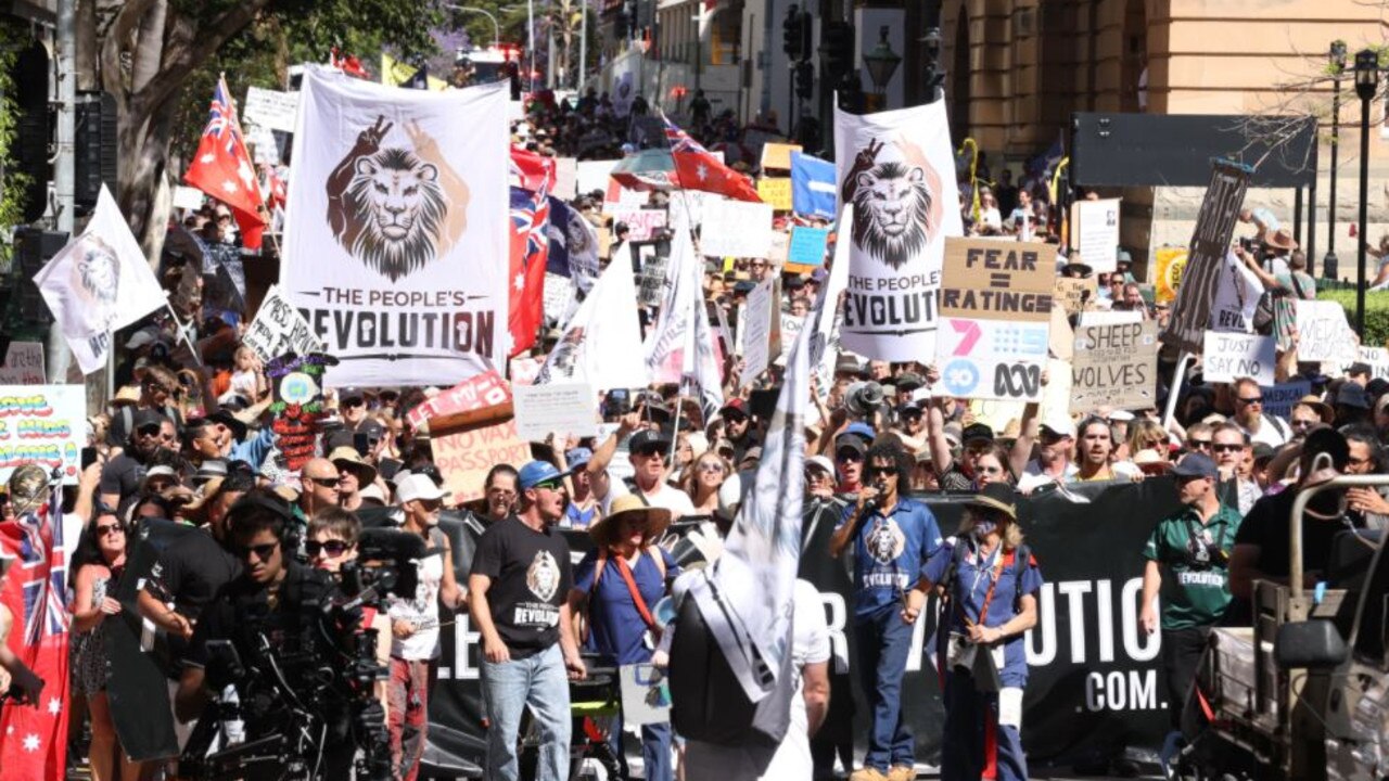 A crowd of protesters in Brisbane's CBD. Picture: Liam Kidston