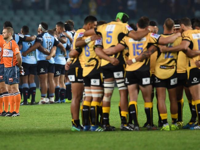 The Waratahs and the Western Force remember Vickerman with a minute’s silence last Saturday. Picture: AAP Image/Dean Lewins