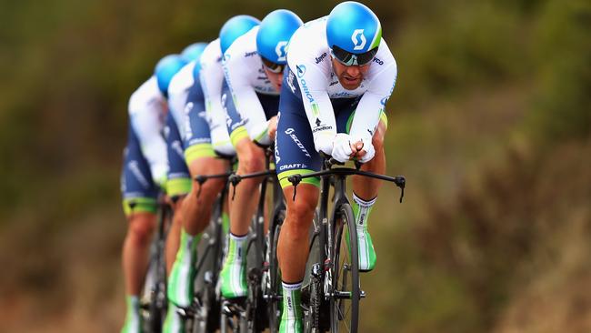 PONFERRADA, SPAIN - SEPTEMBER 21: Svein Tuft of Canada leads his Orica GreenEDGE team in the Elite Men's Team Time Trial on day one of the UCI Road World Championships on September 21, 2014 in Ponferrada, Spain. (Photo by Bryn Lennon/Getty Images)