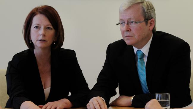 Prime Minister Julia Gillard meets with former PM Kevin Rudd to discuss the campaign strategy for the 2010 federal election. Picture: Supplied