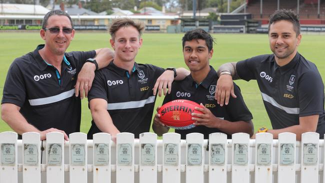 SPORT ADVFather/son selection,  Daren & Jackson Mead with Trent & Peter Burgoyne after their press conference at Alberton.  (AAPImage/Russell Millard) NO ARCHIVING