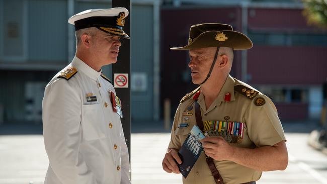 Rear Admiral Brett Sonter and Brigadier Doug Pashley in discussion. Picture: Pema Tamang Pakhrin