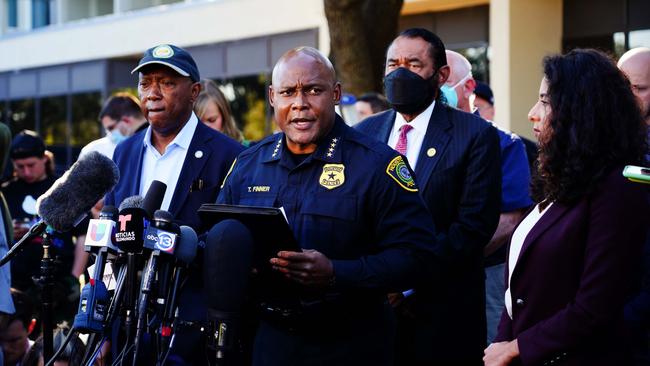 Houston Chief of Police Troy Finner speaks at the press conference addressing the cancellation of the Astroworld festival. Picture: Getty